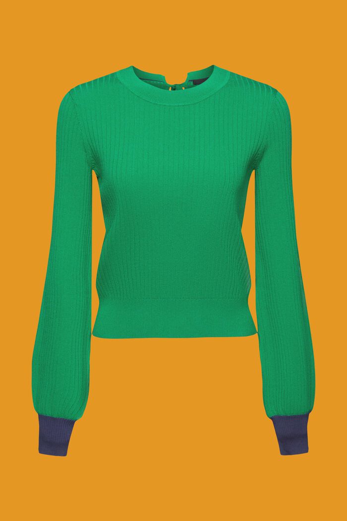 Pullover med rund hals og farveblok, EMERALD GREEN, detail image number 6