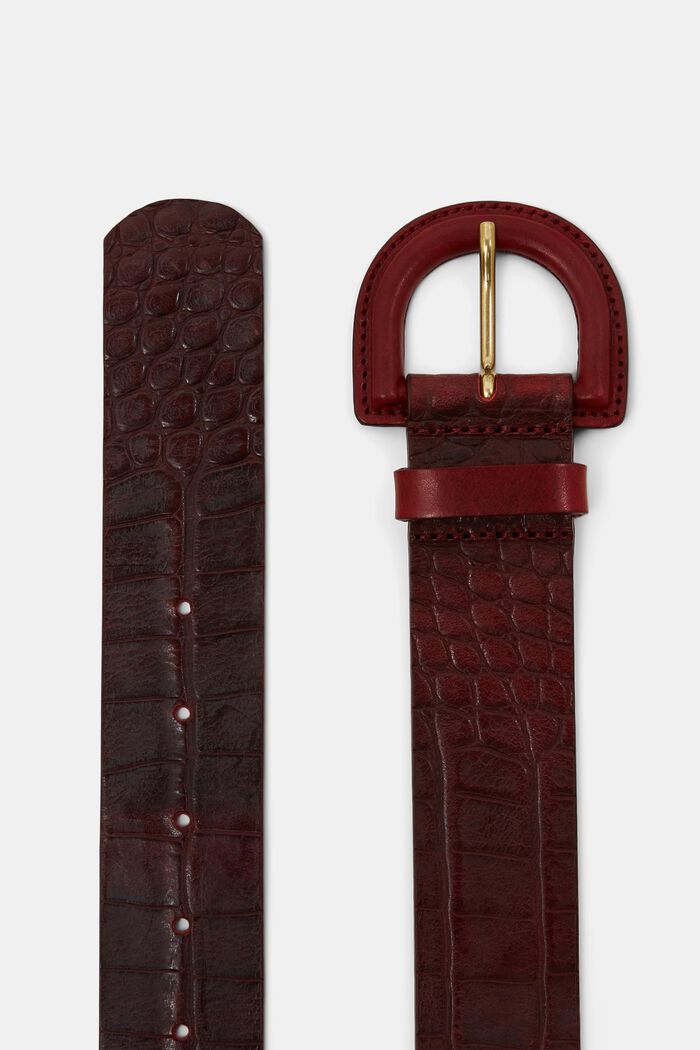 Læderbælte med krokodilletekstur, BORDEAUX RED, detail image number 1