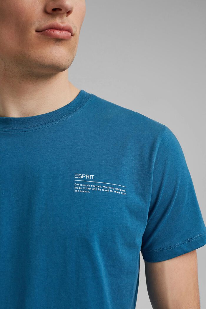 T-shirt i jersey med print, 100% økologisk bomuld, PETROL BLUE, detail image number 1
