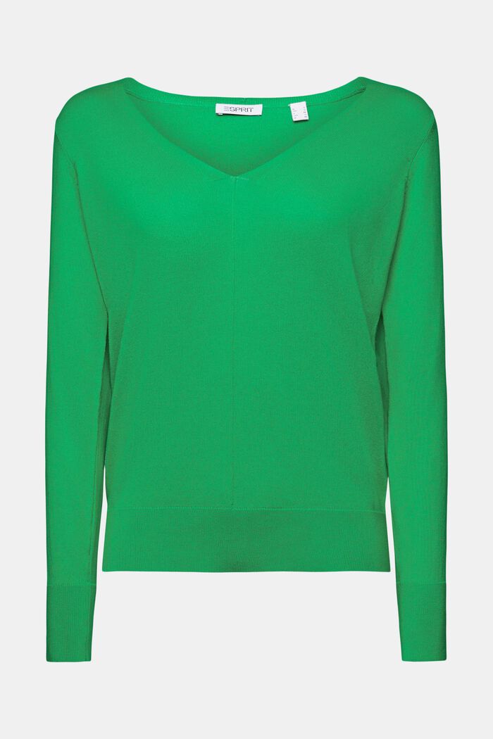 Sweater i bomuld med V-hals, GREEN, detail image number 6