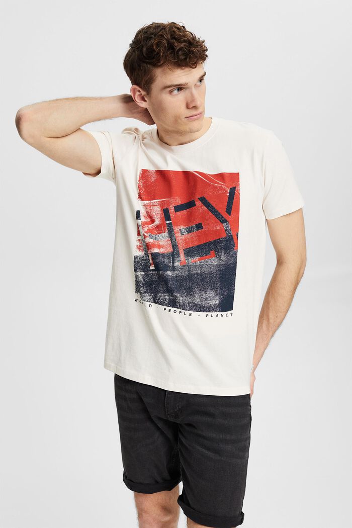 Jersey-T-shirt med store frontprint, LIGHT BEIGE, detail image number 0