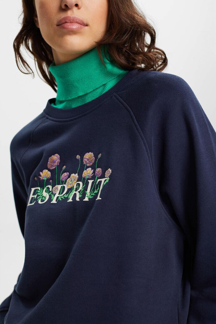 Sweatshirt med logoprint og broderede blomster, NAVY, detail image number 2