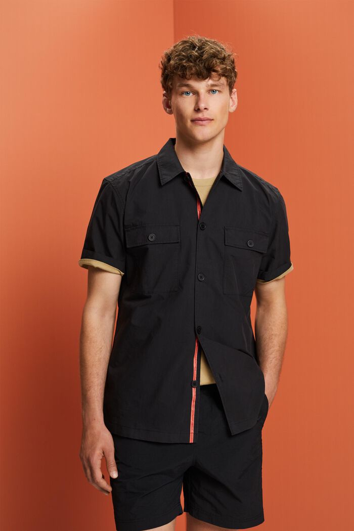 Skjorte med korte ærmer, bomuldsmiks, BLACK, detail image number 0