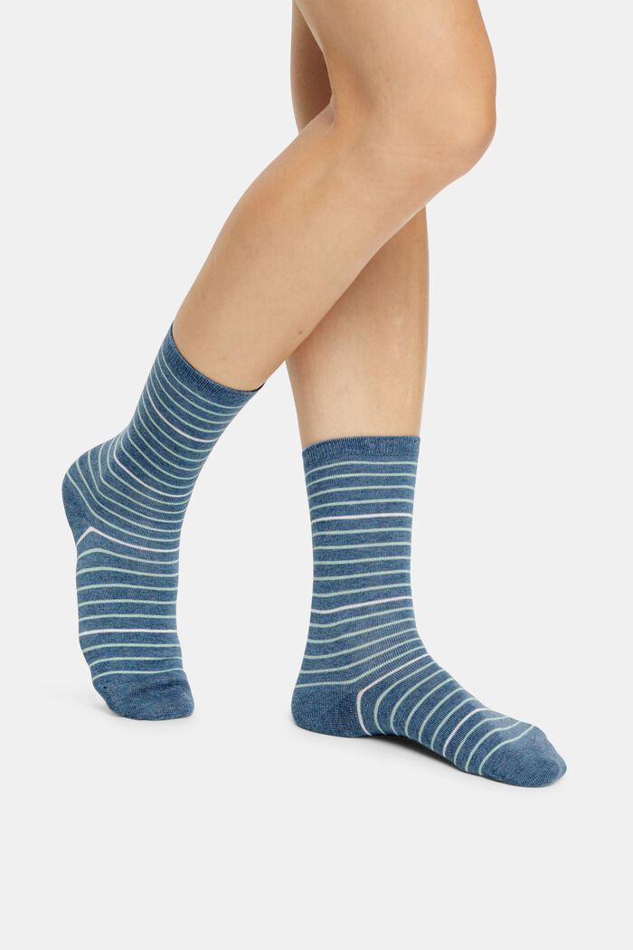 Pakke med 2 par stribede sokker, LIGHT DENIM, detail image number 0