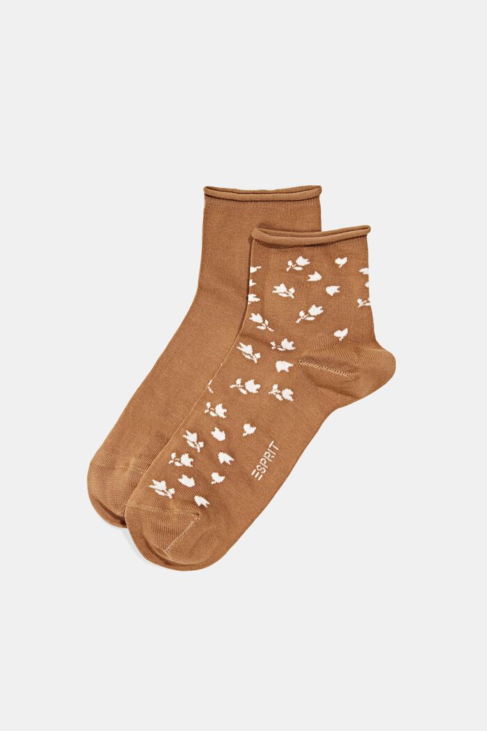 Pakke med 2 par korte sokker med blomstermønster, SIENNA, detail image number 0