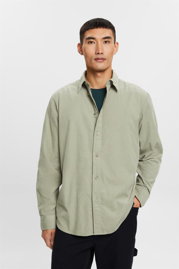Fløjlsskjorte i 100% bomuld, DUSTY GREEN, detail image number 0