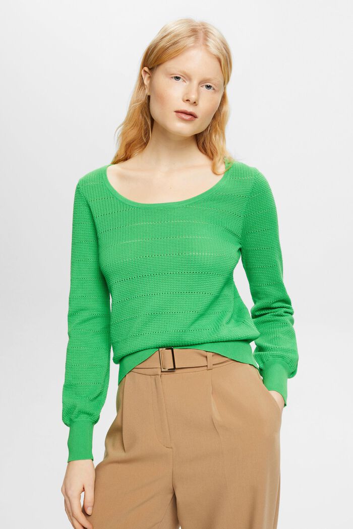 Pointelle-pullover i bomuld, GREEN, detail image number 0