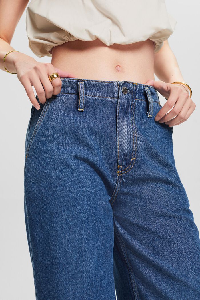 Retro-jeans med høj talje og vide ben, BLUE MEDIUM WASHED, detail image number 4