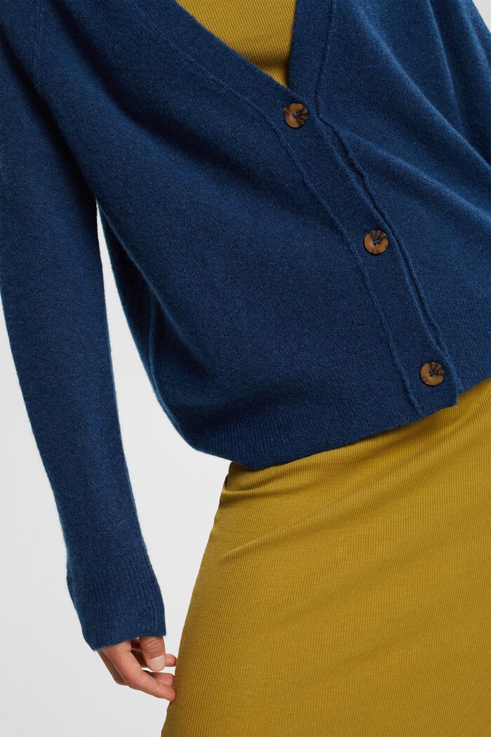 Med uld: cardigan med V-udskæring, PETROL BLUE, detail image number 2