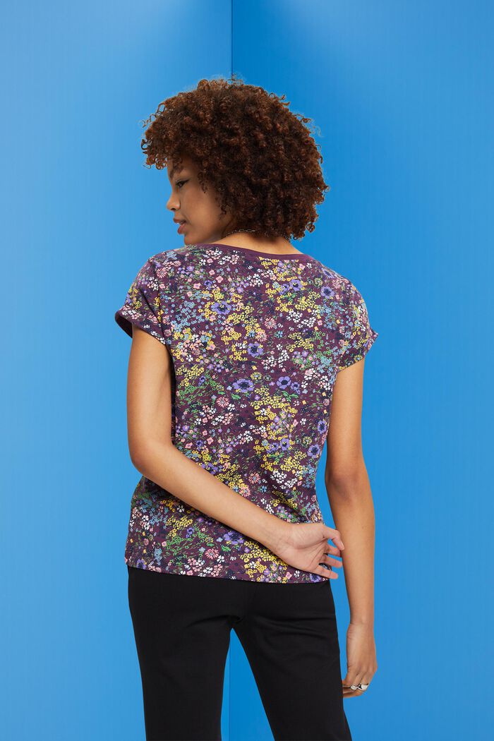 Bomulds-T-shirt med blomsterprint, DARK PURPLE, detail image number 3