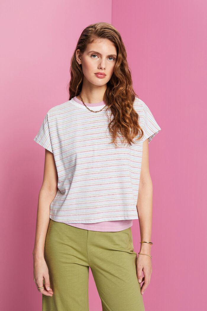 Stribet cropped T-shirt, TERRACOTTA, detail image number 0