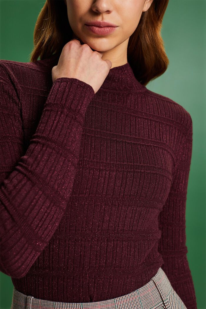 Sweater med høj hals og glimmer, LENZING™ ECOVERO™, BORDEAUX RED, detail image number 3