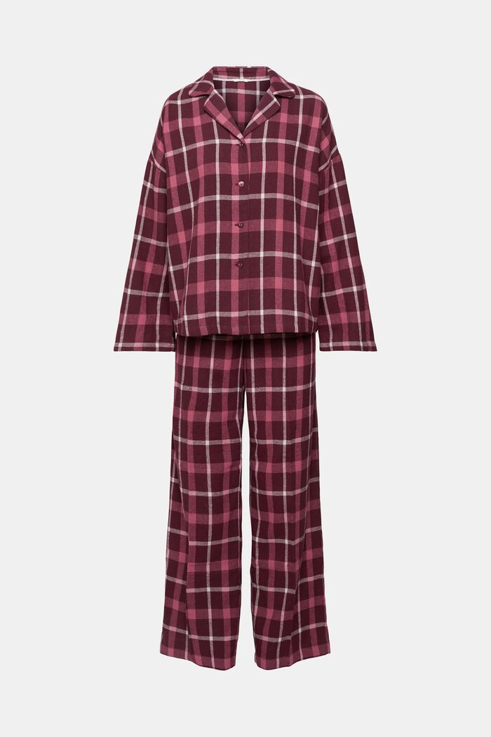 Ternet pyjamassæt i flonel, BORDEAUX RED, detail image number 5