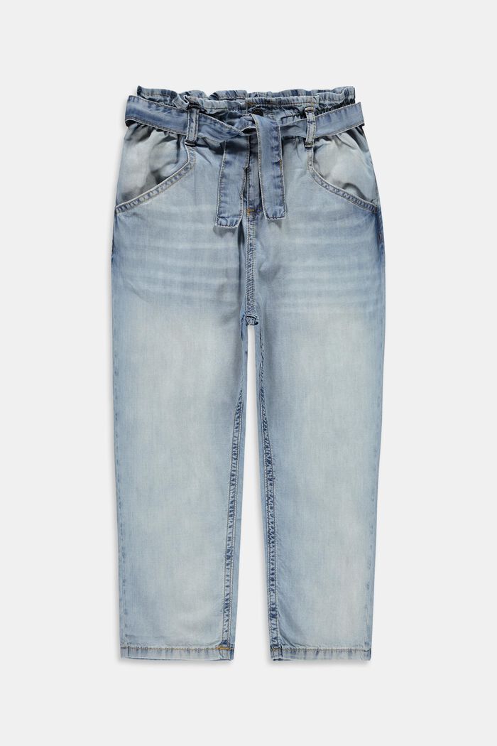 Elastiske paperpag-jeans i capribukselængde, BLUE LIGHT WASHED, detail image number 0