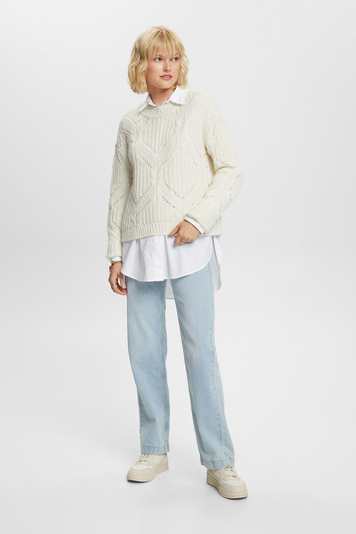 Sweater i åben strik, uldmiks, ICE, detail image number 4