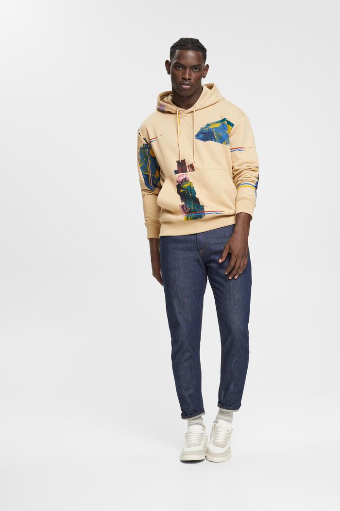 Sweatshirt med hætte og print, CREAM BEIGE, detail image number 1