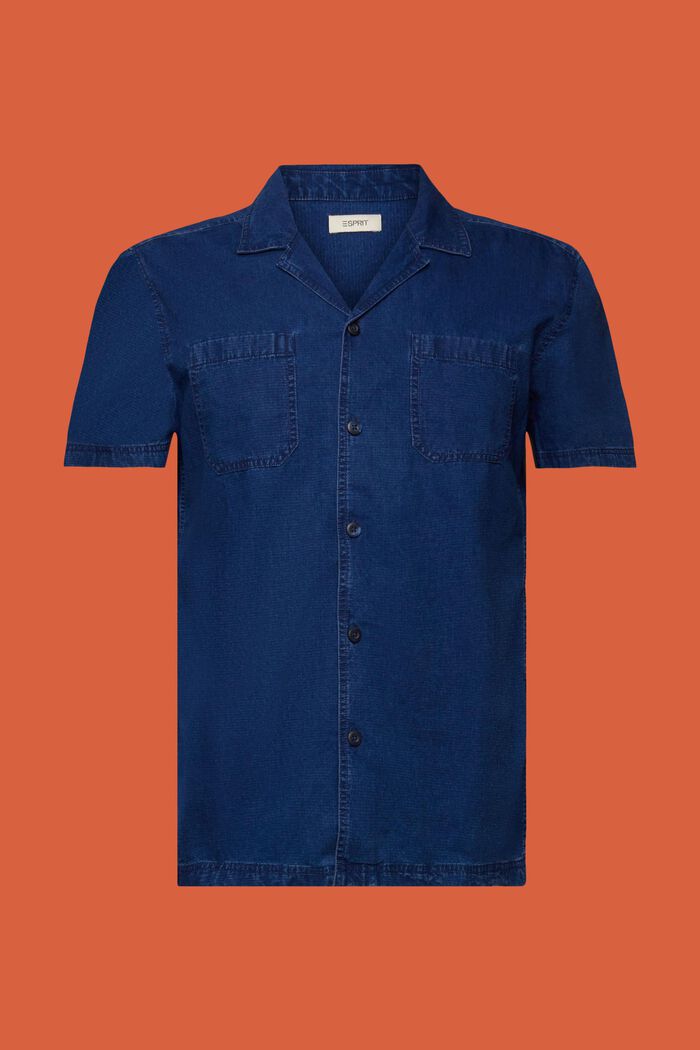 Jeansskjorte med korte ærmer, 100 % bomuld, BLUE DARK WASHED, detail image number 7