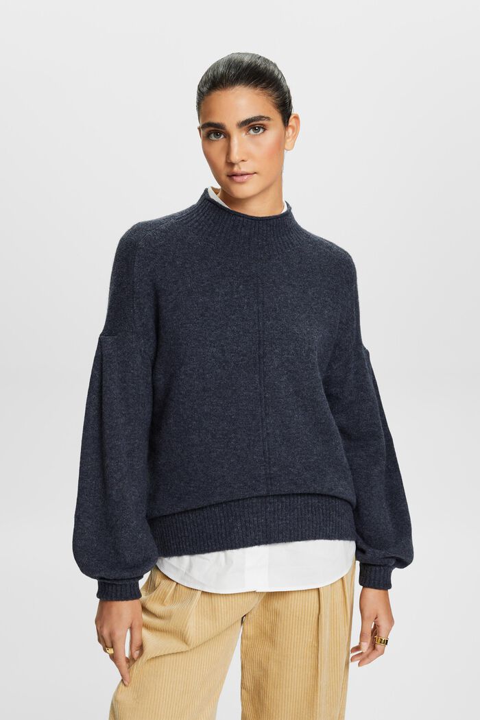 Sweater med høj hals, NAVY BLUE, detail image number 1
