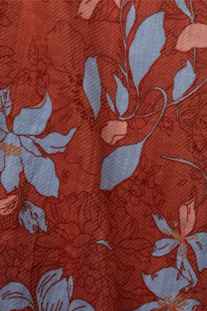 CURVY mønstret bluse med korte ærmer, bomuldsmiks, CORAL ORANGE, detail image number 4