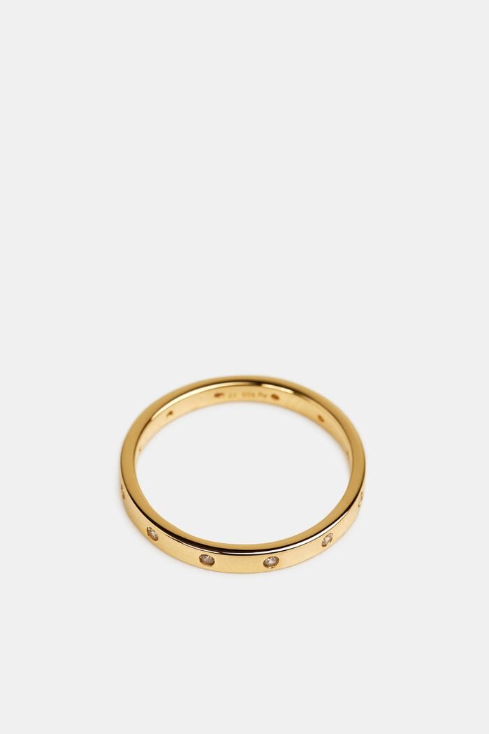 Layering-ring med zirkonia, sterlingsølv, GOLD, overview