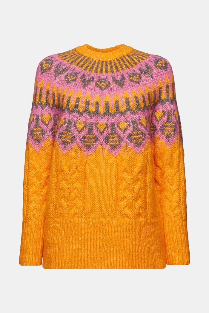 Fair Isle-sweater i uldmiks, GOLDEN ORANGE, detail image number 6