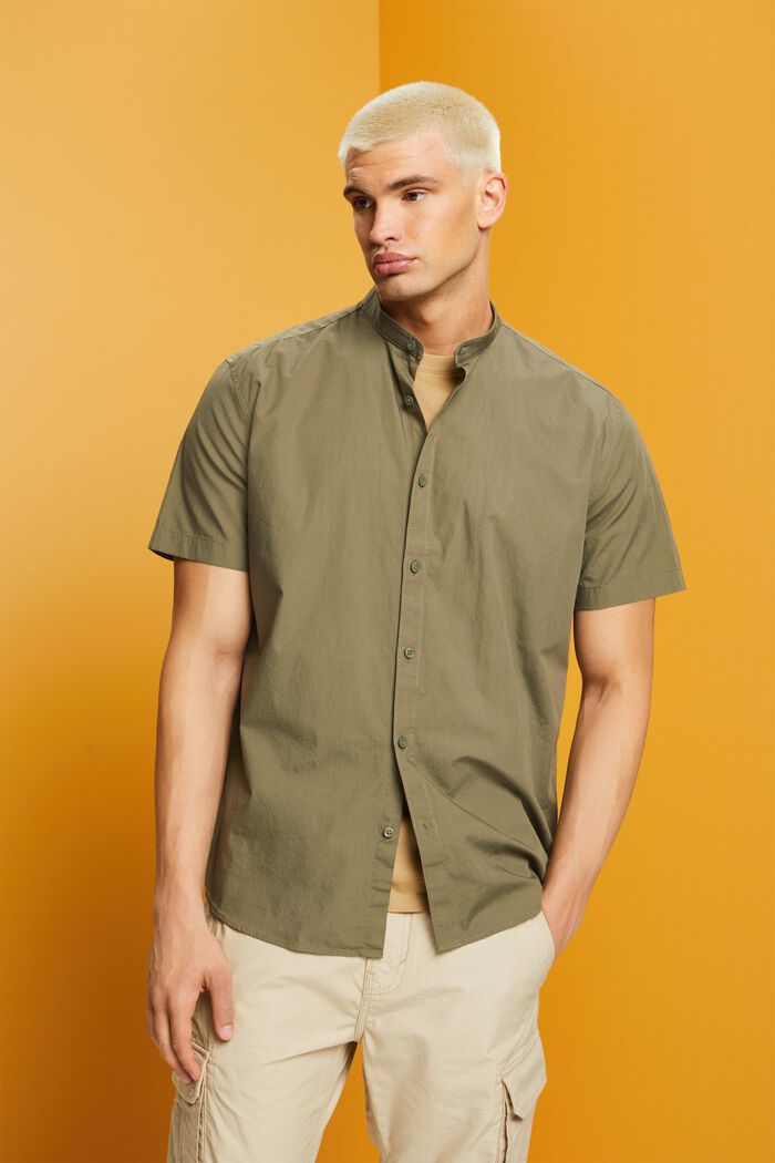 Bomuldsskjorte med standkrave, KHAKI GREEN, detail image number 0