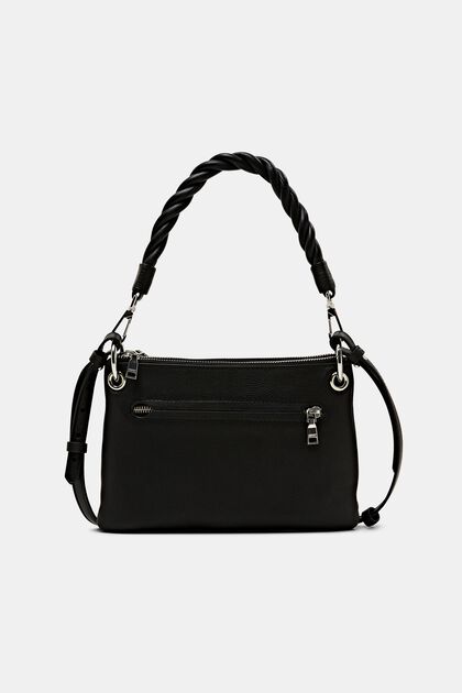 Lædertaske med flettet hank, BLACK, overview