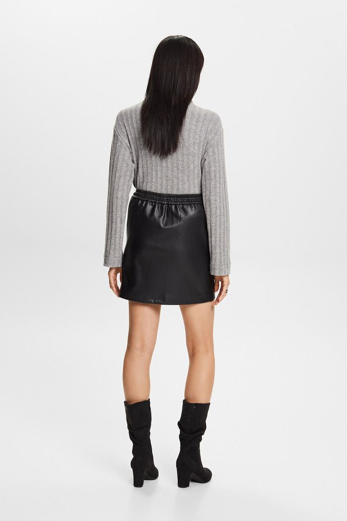 Mini-nederdel i læderlook, BLACK, detail image number 3