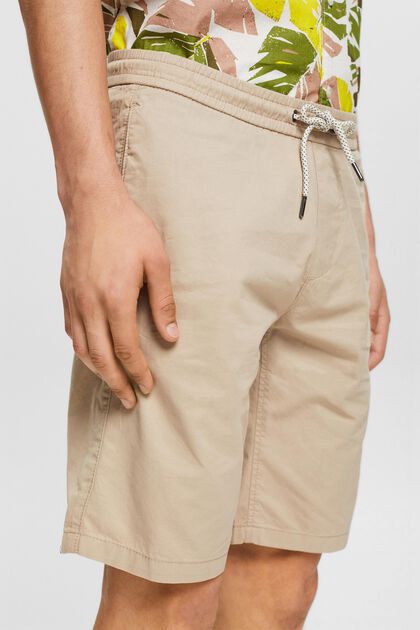 Shorts med elastisk linning, 100% bomuld, LIGHT BEIGE, overview