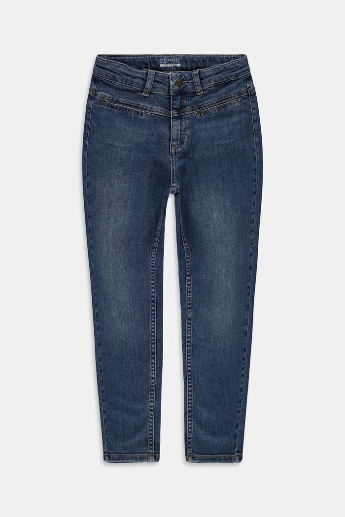Mom-jeans af bomuld med justerbar livvidde