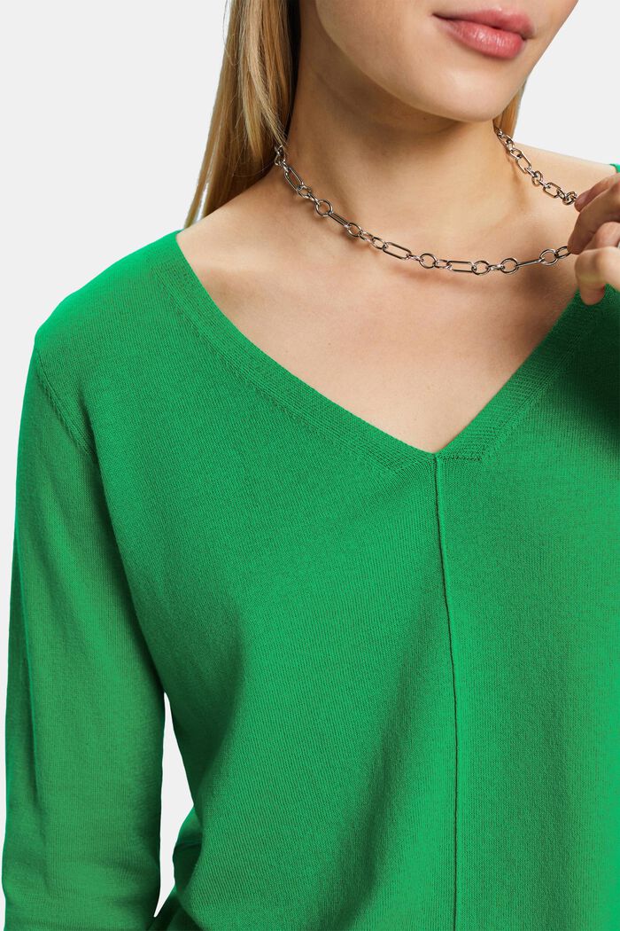 Sweater i bomuld med V-hals, GREEN, detail image number 3