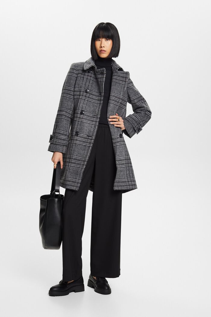 Genanvendt: Ternet frakke i uldmiks med kashmir, BLACK, detail image number 7
