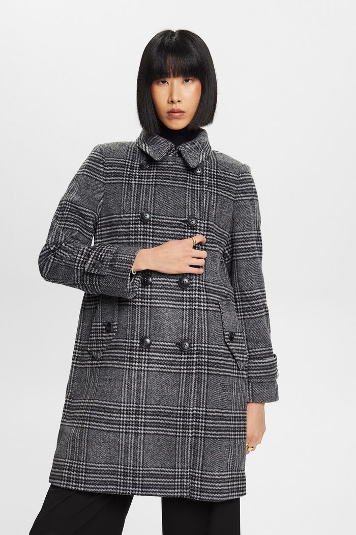 Genanvendt: Ternet frakke i uldmiks med kashmir, BLACK, detail image number 0