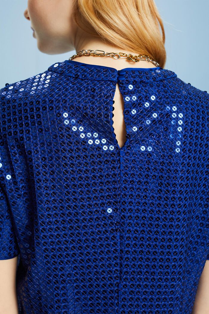 Kortærmet bluse med pailletter, BRIGHT BLUE, detail image number 3