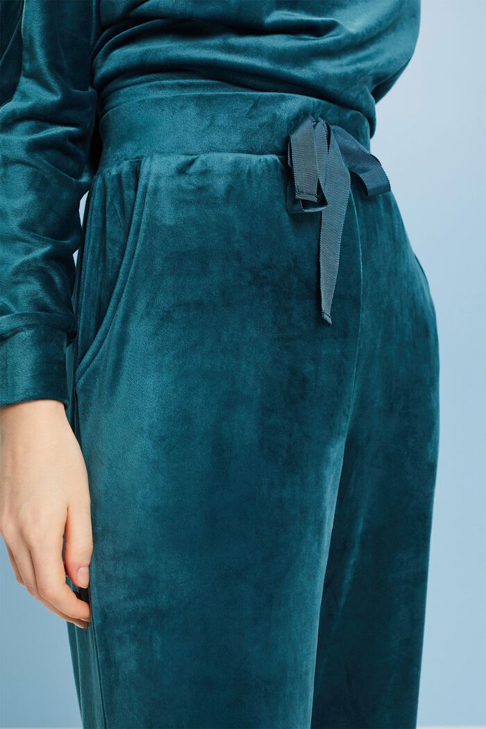Loungewear-bukser i velour, PETROL BLUE, detail image number 3